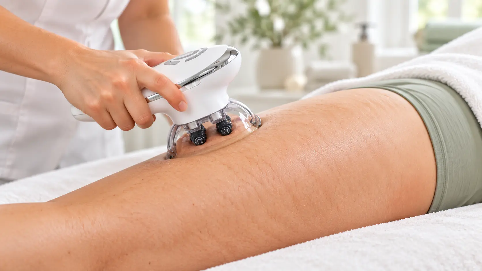 Natural thigh skin texture illustrating cellulite care in a Cellulogia guide.